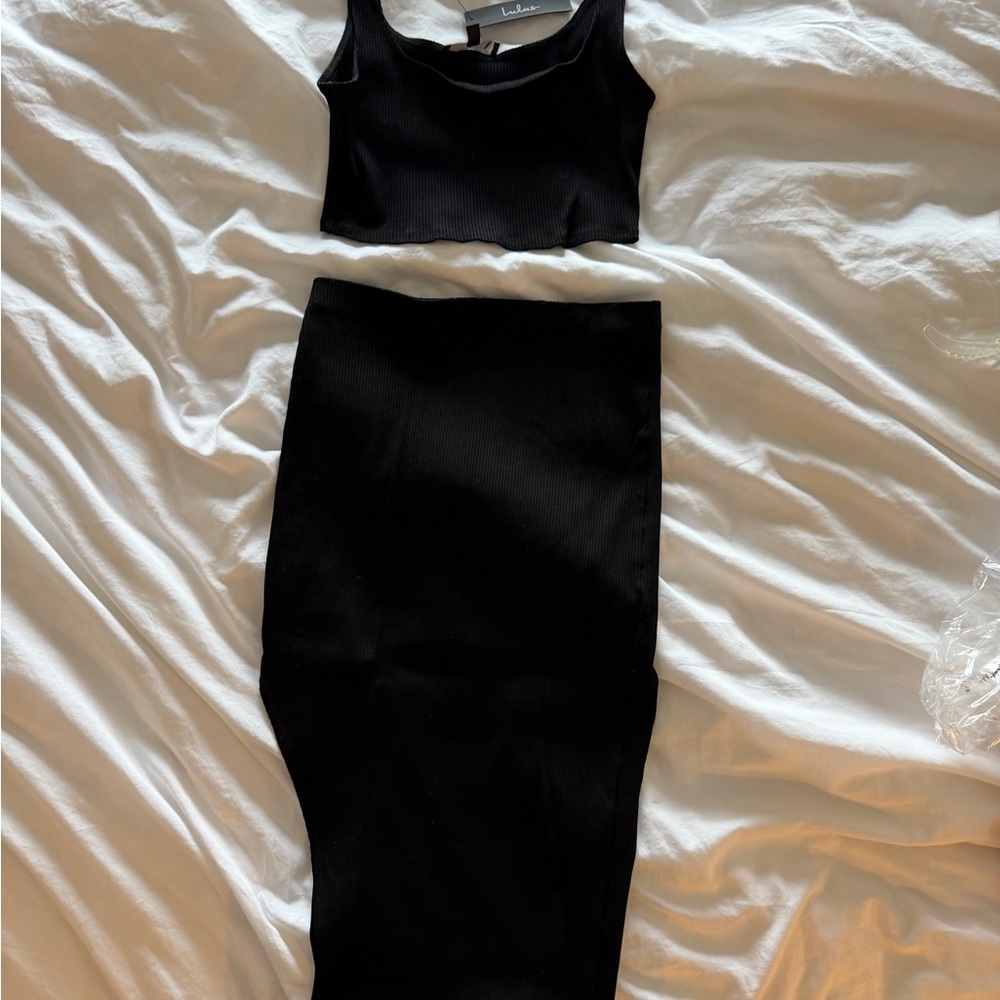 Black Ribbed Skirt and Crop Top